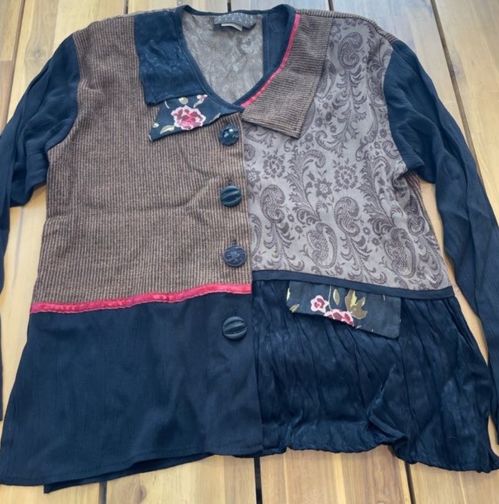 Spencer Alexis Vintage Womens Black Brown Patchwork Two-Piece Set Made In Usa 10 - Picture 2 of 8